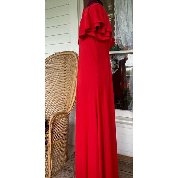 Vintage 1970s Red Maxi Dress Butterfly wing sleeves attached Rose - Picture 7 of 15